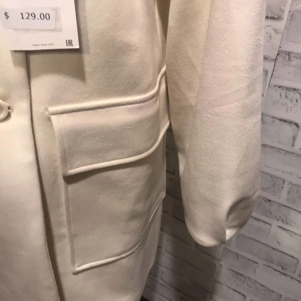 NWT Zara Double Breasted Coat Winter White - Picture 13 of 15